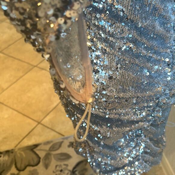 OW Collection Size L Sequin Glitter Dress Silver Vegas Nightclub Cocktail Mini - Picture 9 of 11